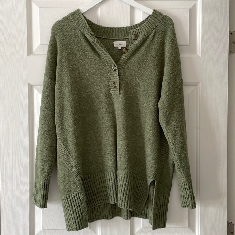 Green button down sweater
